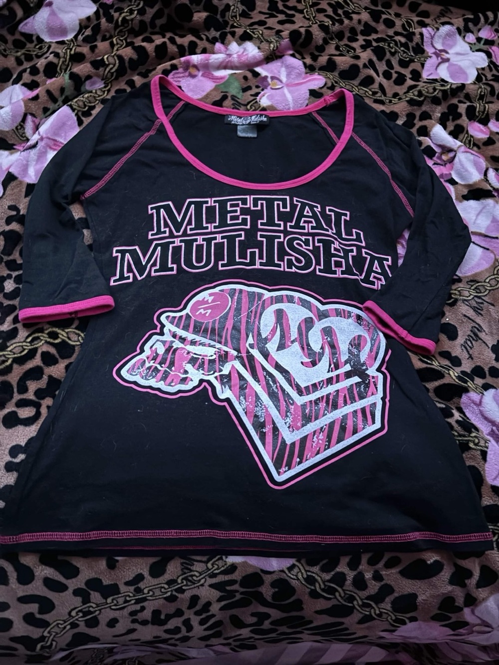 Metal Mulisha Black Tee with Pink Trim and Graphic